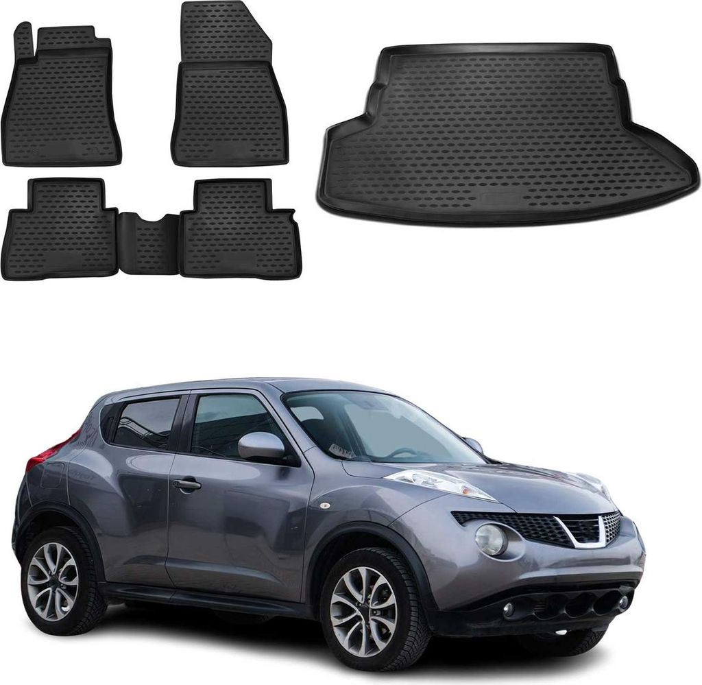 Fußmatten & Kofferraumwanne Set für Nissan Juke 2010-2014 Gummi TPE Schwarz 5x