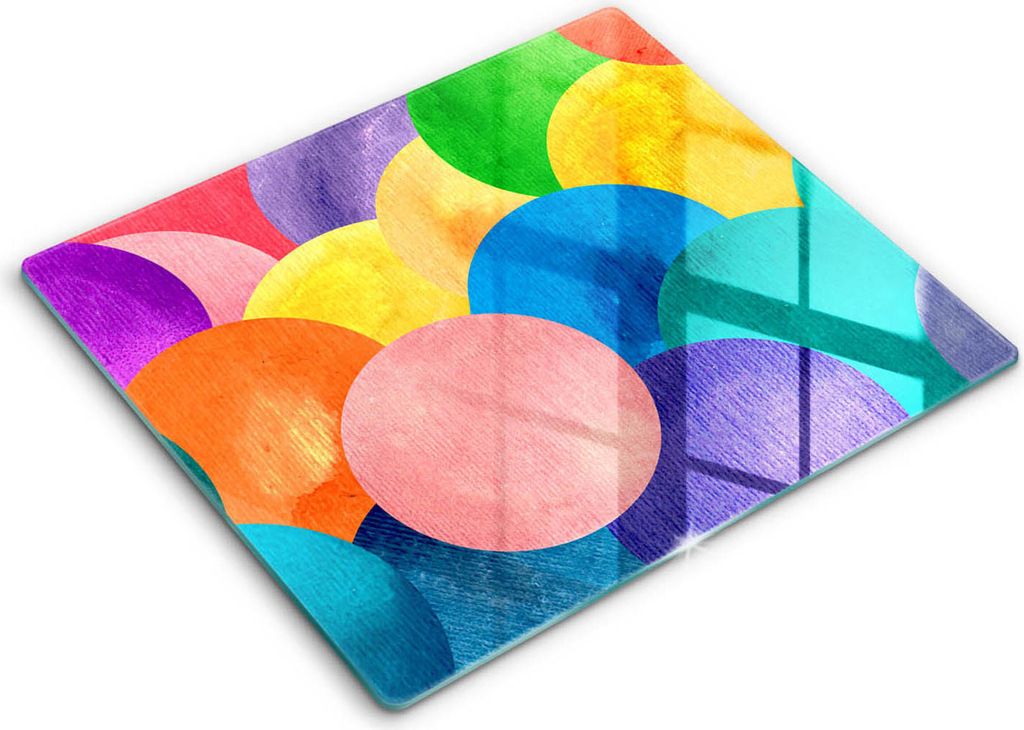Abdeckung Glas - Küchenabdeckung - 60x52 cm - Abdeckplatte -Bunte Kreise