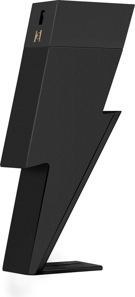 A black lightning bolt-shaped perfume bottle.