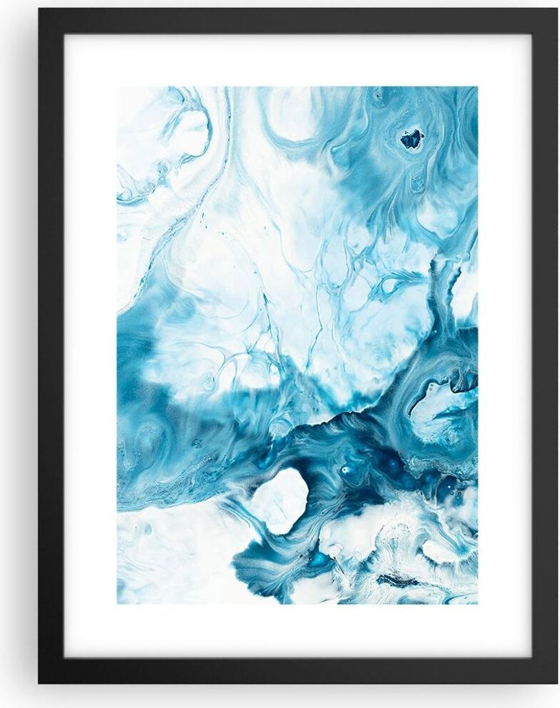 Gerahmtes Poster - Schwarzer Rahmen - Abstraktion Flüssigkeit hellblau - 30x40 cm - Wand Bild - Wanddeko - Wandbilder - Wandposter - Bilderrahmen ...