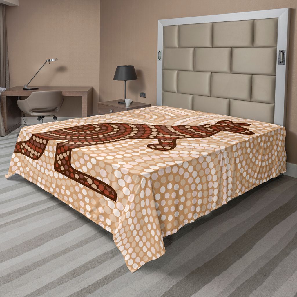 ABAKUHAUS tropisch Tiere Bettlaken, Ureinwohner Eingeborener Känguru Einkehrende Punkte Um Ethnisches Design, weiches bequemes oberes Bettlaken f...