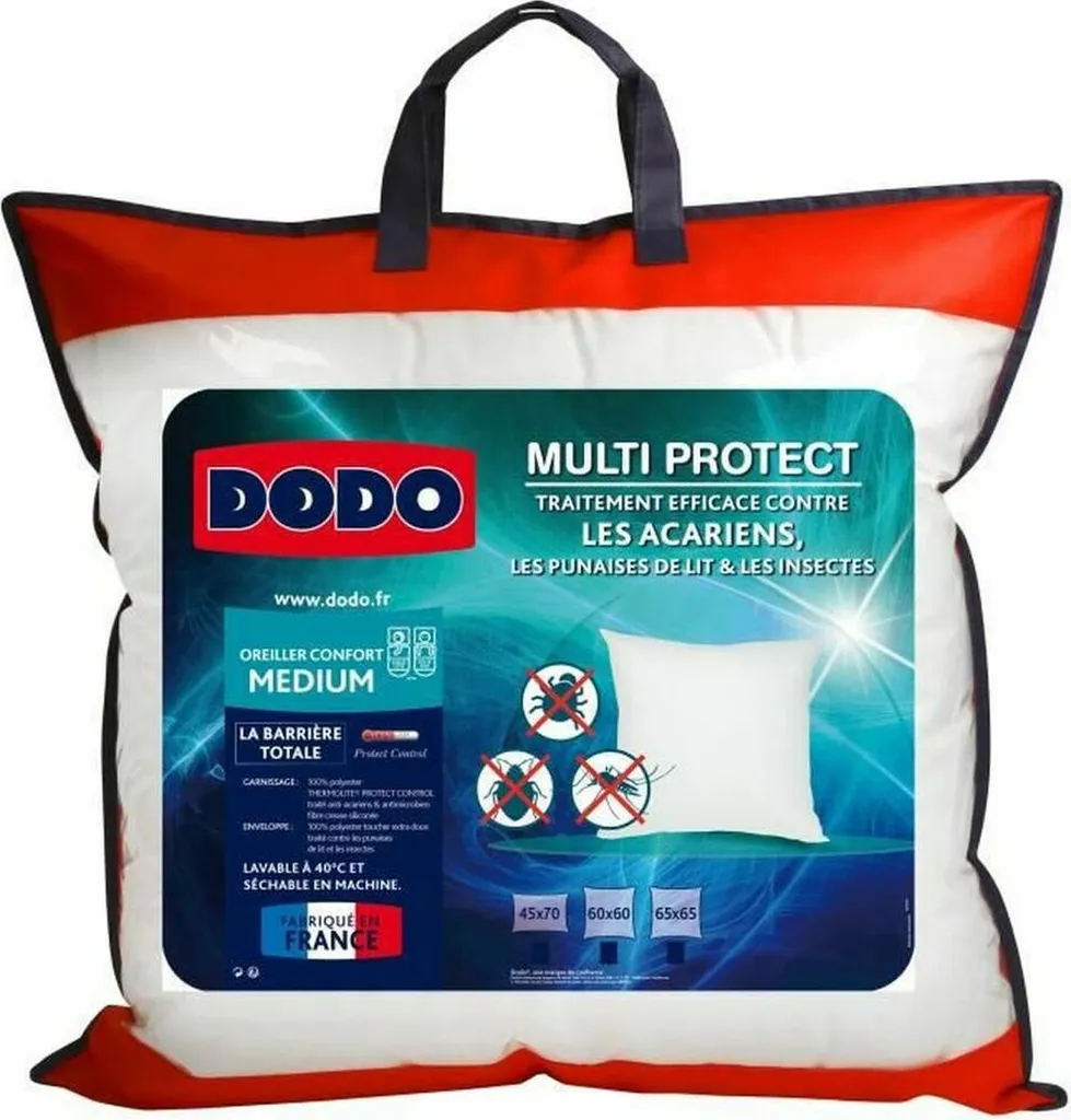 Oreiller DODO Multiprotect 65x65 : Finies les Allergies et les Nuits Agitées