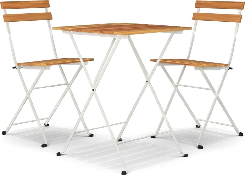 "2026 Aktion" 3-tlg. Bistro-Set - elegantes Design - Sitzgruppe/Tisch+ Stuhl - Klappbar Massivholz Akazie und Stahl - Terassenmöbel NeuMöbel760176