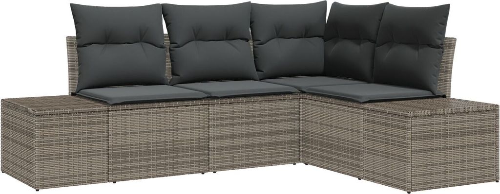 Möbel 4-teiliges Garten Sofa Set mit Kissen Grau Poly Rattan - Gartensofas 3347039