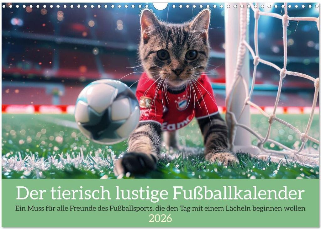 Der tierisch lustige Fußballkalender (Wandkalender 2026 DIN A3 quer), CALVENDO Monatskalender