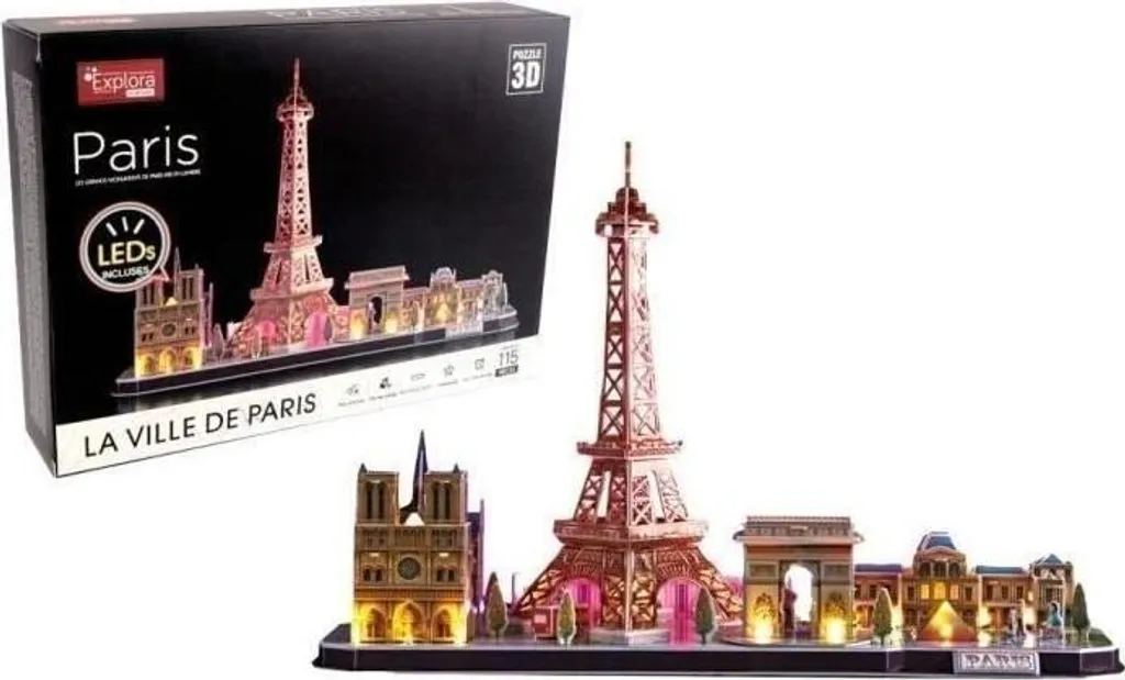 EXPLORA Puzzle 3D Paris Lumineux : 115 Pièces - Maquette Monuments 8ans+