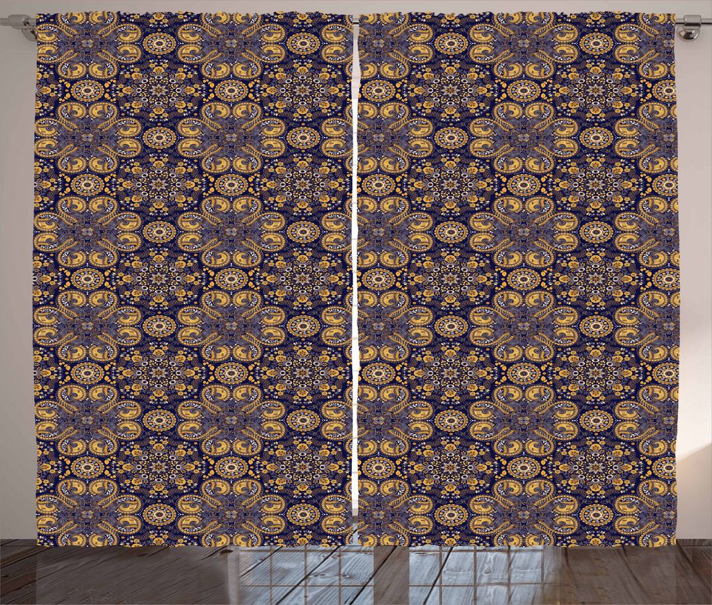 ABAKUHAUS Mandala Rustikaler Gardine, Östliche abstrakte Flora, Schlafzimmer Kräuselband Vorhang mit Schlaufen und Haken, 280 x 225 cm, Braun Gel...