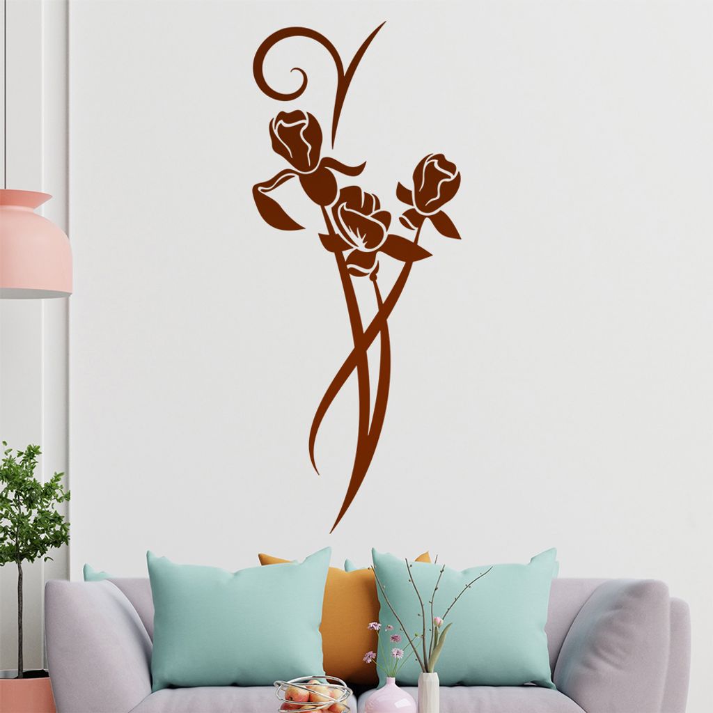 Blumen - Linien Wandtattoo in 6 Größen - Wandaufkleber Wall Sticker - Dekoration, Küche, Wohnzimmer, Schlafzimmer, Badezimmer