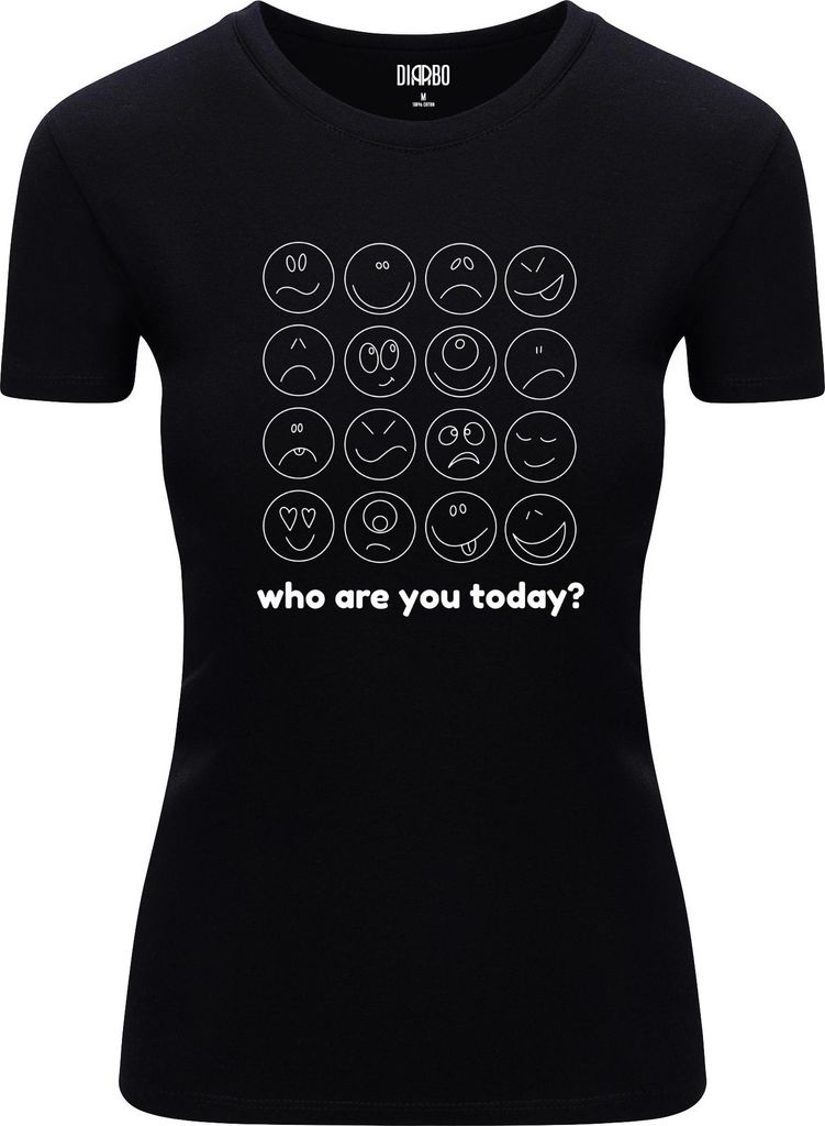 Diarbo Damen T-Shirt mit Lustigem Druck Wer bist du heute? Schwarz Gr.XXL