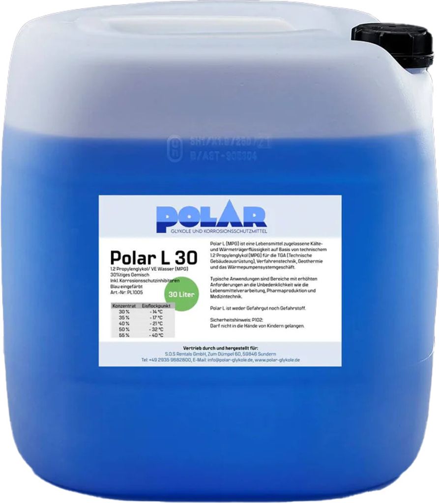 Polar L-MPG Glykol Frostschutzmittel, Propylenglykol 30% Gemisch 30 Liter