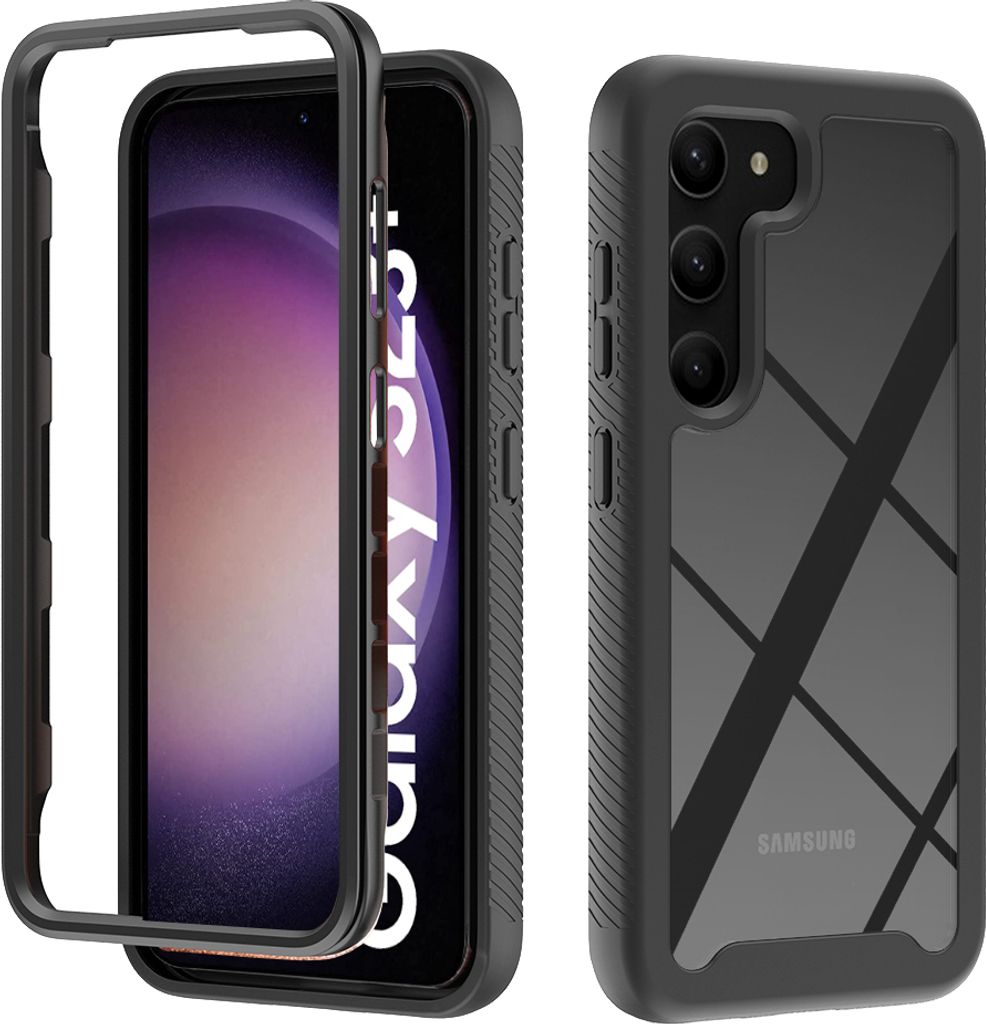 Galaxy S23+ Hülle, Hybrid Transparente Rückseite Robust TPU Bumper Rutschfest Stoßfest Ganzkörper Schutzhülle für Samsung Galaxy S23+ Schwarz