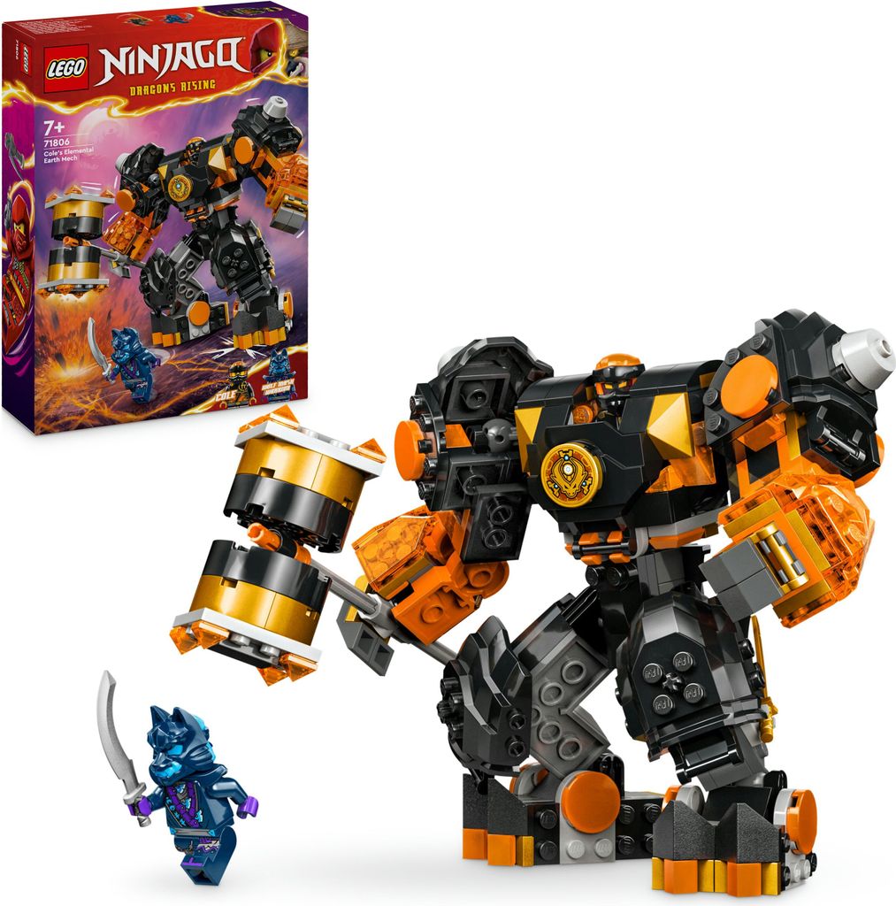 LEGO NINJAGO Coles Erdmech, Actionfiguren-Spielzeug mit veränderbarem Mech, Ninja-Set mit 2 Figuren inklusive Cole, Geschenk für 7-jährige Jungs...