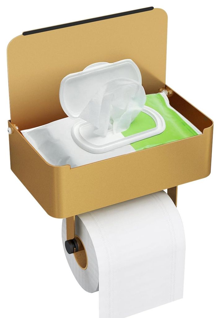 Toilettenpapierhalter mit Spender für Feuchttücher, Toilettenpapierhalter ohne Bohren, goldener Toilettenpapierhalter, Toilettenpapierhalter aus ...