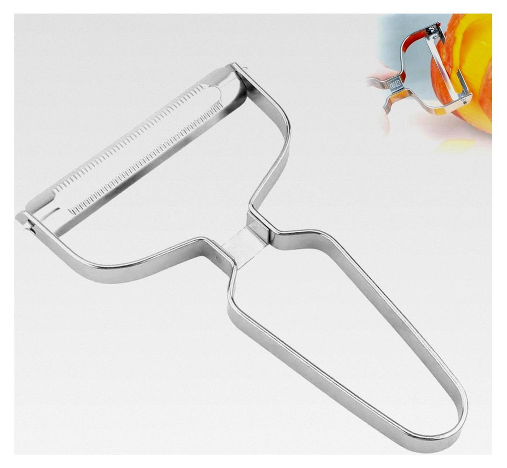 Schäler – Breiter Schäler – 14 x 9,3 x 1 cm – Gemüseschäler, Obstschäler, Kartoffelschäler, rutschfester Griff – Edelstahl – Silber