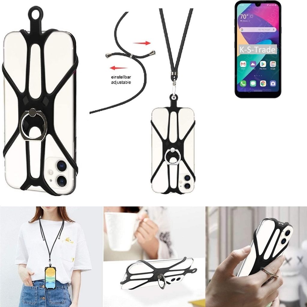 K-S-Trade 3in1 Handykette Handyband Handykordel Halsband Smartphone-Ring Handy-Ring kompatibel mit LG Electronics Phoenix 5 Fingerhalterung Handyring