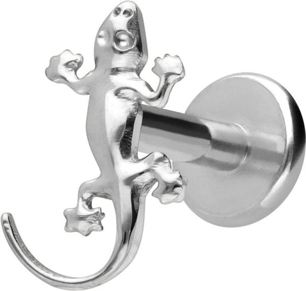 Ohrpiercing, Nasenpiercing Titan Labret mit Innengewinde GECKO Silber Stablänge: 7mm | Stabstärke: 1,6mm