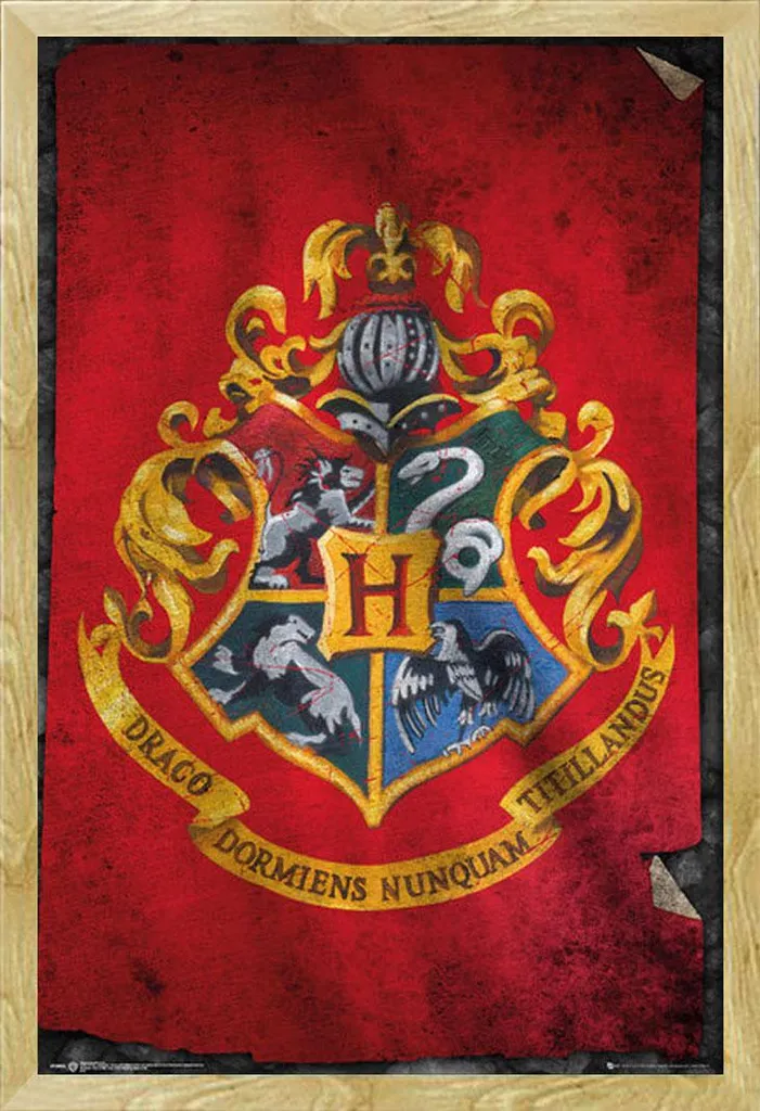 Harry Potter - Poster - Bandiera di Hogwarts + cornice rimovibile, Shinsuke® Maxi MDF faggio, vetro acrilico