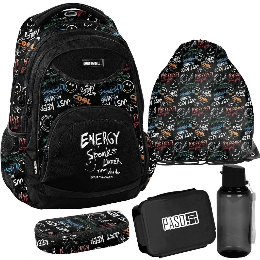 Set zaino scolastico BeUniq da 5 pezzi SMILEY per ragazzi, Immagine del prodotto 