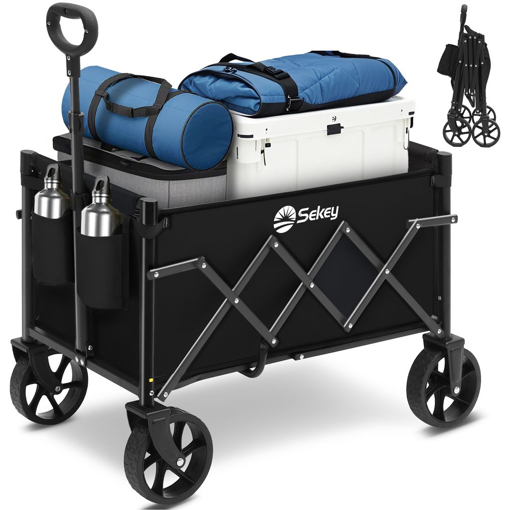 Sekey Bollerwagen, Faltbarer Handwagen 4 Räder, 80KG / 60L, Schwarz