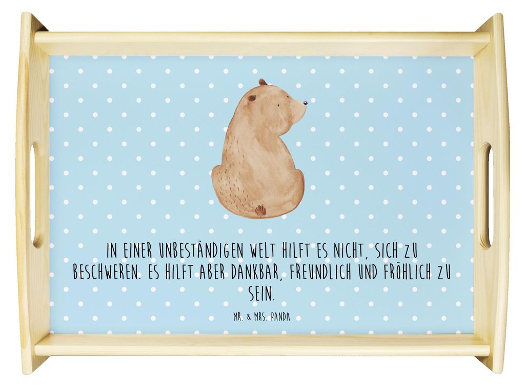 Mr. & Mrs. Panda Tablett Bär Schulterblick - Blau Pastell - Geschenk, Weltansicht, Servier, Motivation, Teddy, Holztablett, Selbstachtung, sofatab...