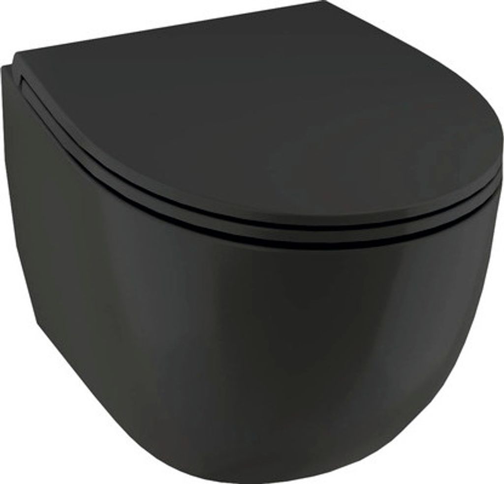 Jungborn Wand-WC Set TWO 52 Tiefspüler ohne Spülrand schwarz matt mit WC-Sitz (Absenkautomatik, Quick-Release leicht abn