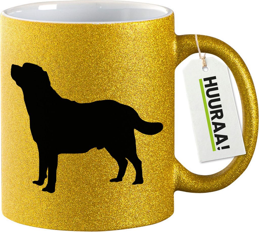Huuraa Glitzertasse Labrador Retriever Silhouette 330ml Gold Keramik Kaffeebecher Geschenkidee