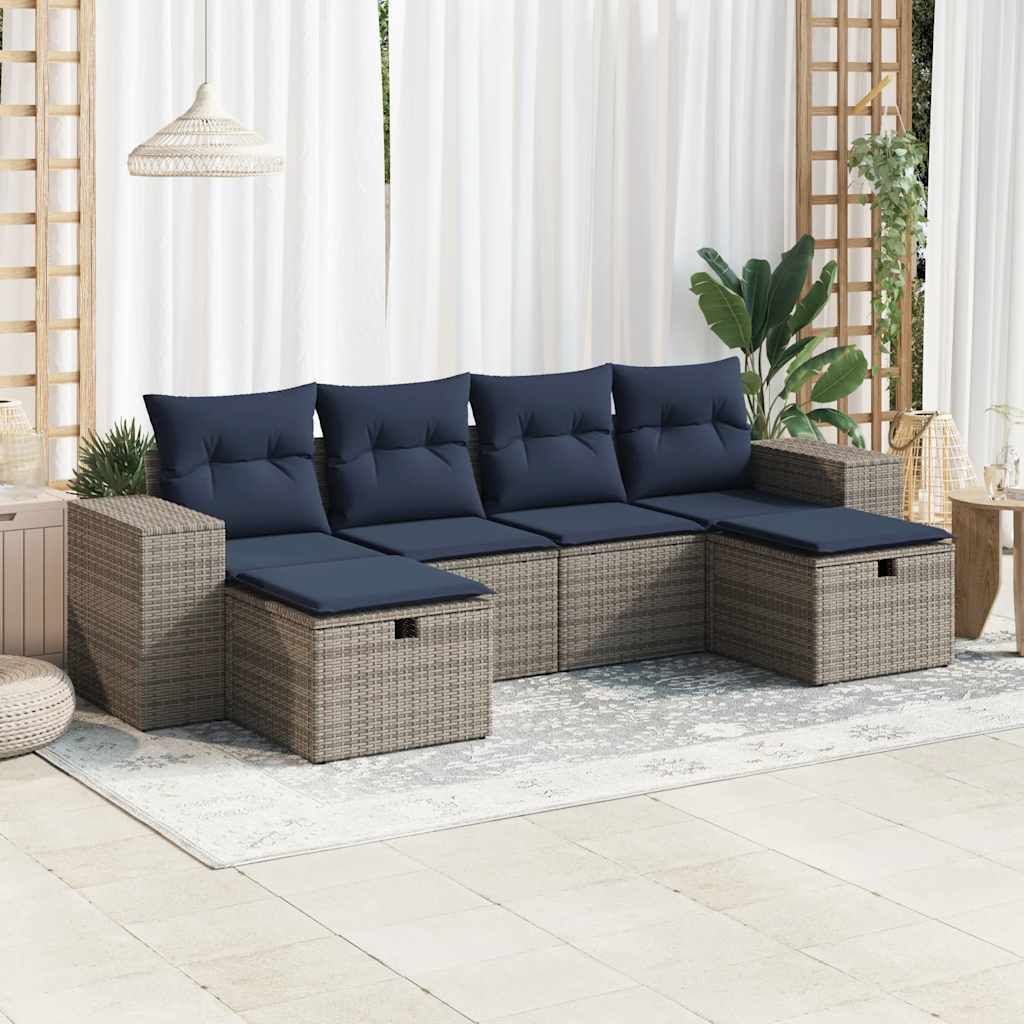 Maison Exclusive - 6-tlg. Garten-Sofagarnitur mit Kissen Grau Poly Rattan