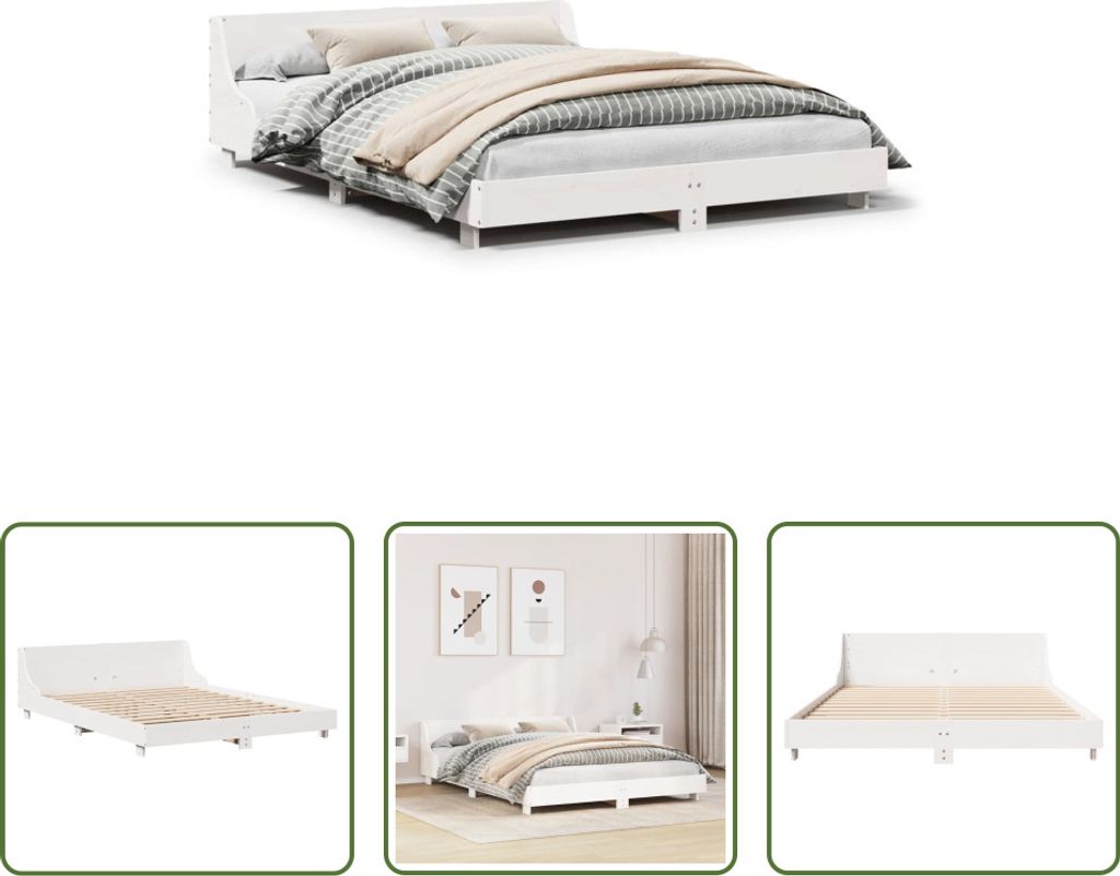 The Living Store Massivholzbett ohne Matratze Weiß 120x190 cm Kiefernholz