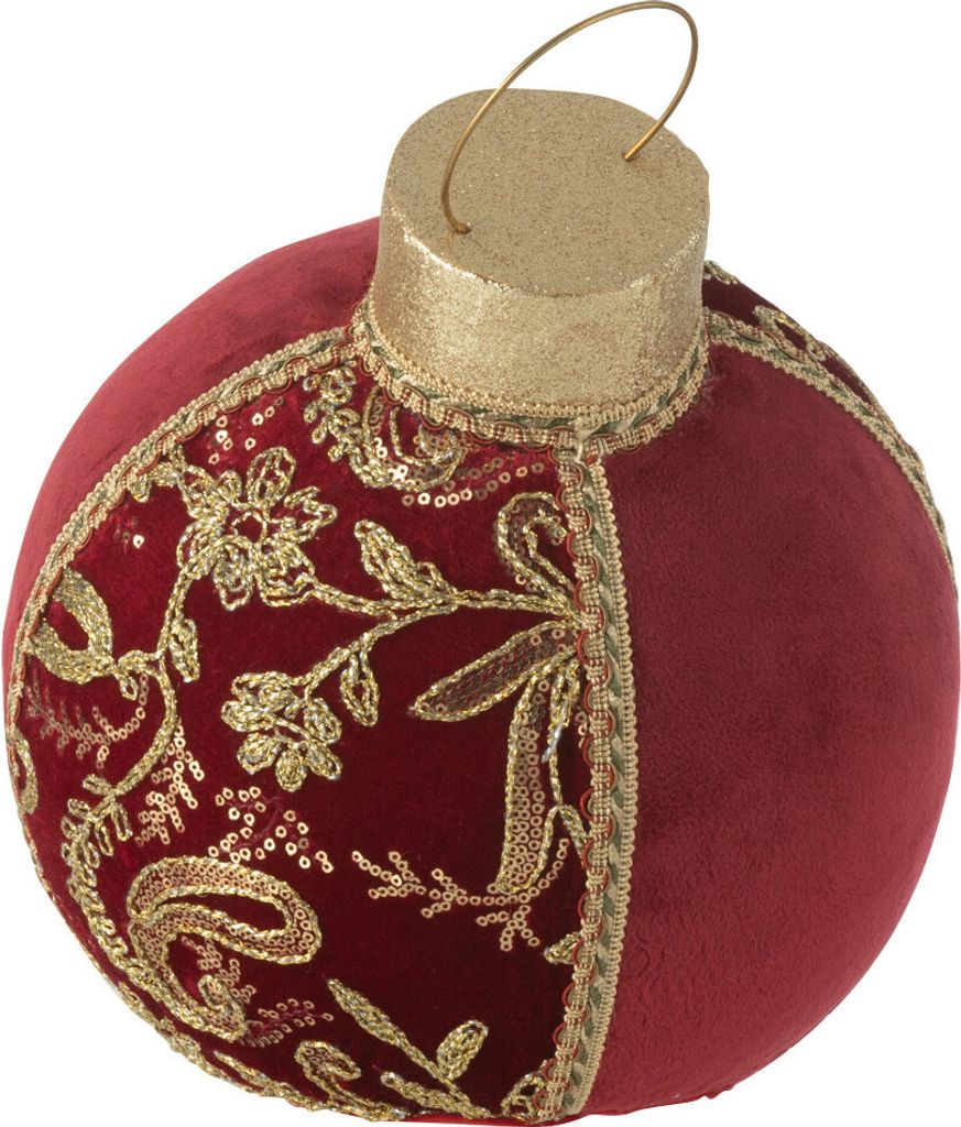 J-Line Kugel Dekorativ Muster Polyschaum/Textil Rot/Gold Medium