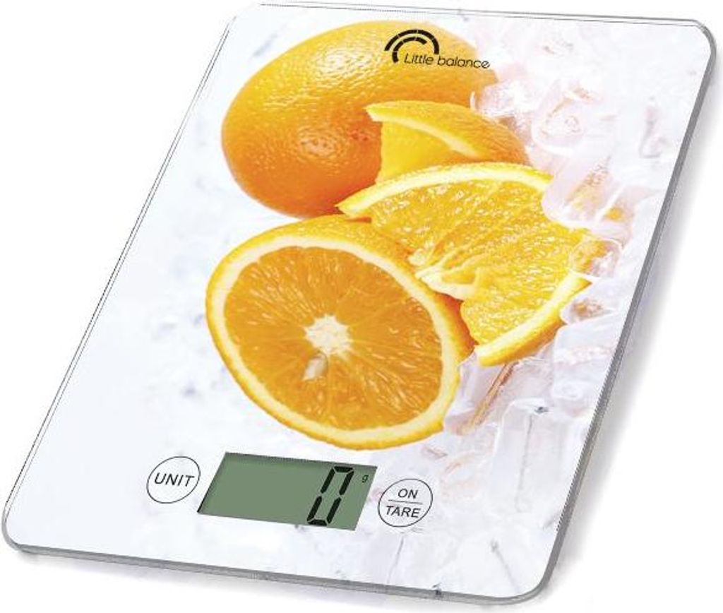LITTLE BALANCE 8090 Elektronische KÃ1/4chenwaage mit LCD-Infodisplay, Messbereich bis 5 kg, Metall-Wiegeschale