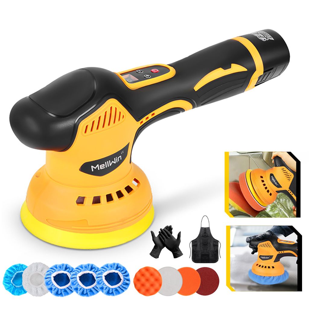 Akku-Poliermaschine, 125mm Auto Poliermaschine mit 2x Batterie, 5500 U/min Wachsmaschine für Autodetailing, Autoreinigung und Polieren von Auto