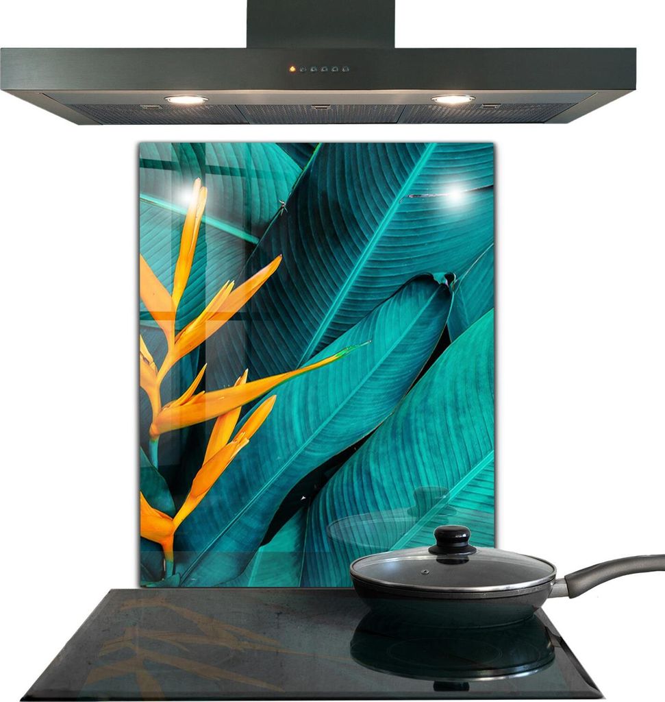 Spritzschutz aus Glas Küchenrückwand - Wandschutz für Herd und Spüle - 60x80 cm - Tropische exotische Blume