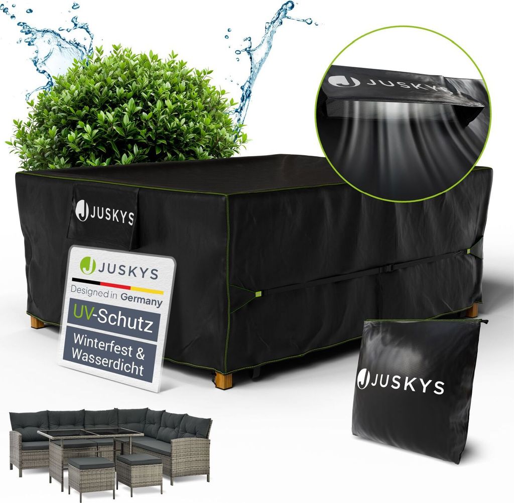 Juskys Gartenmöbel Abdeckplane CoverSafe Pro 200x160x75 cm - wasserdicht, UV-Schutz mit Lüftungsschlitz