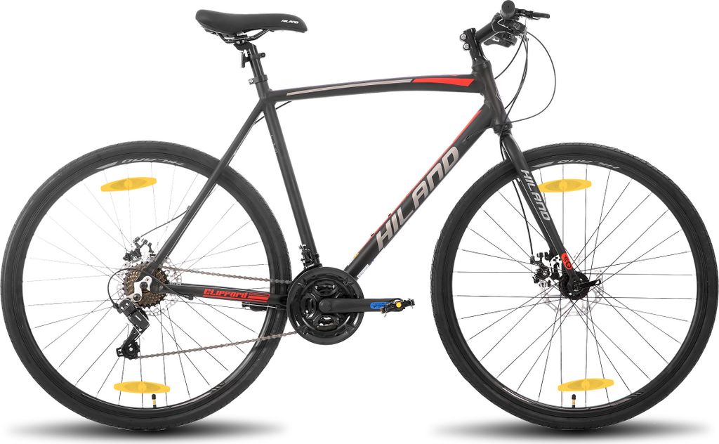 HILAND 700C Road Hybrid Bike, 21 Gänge Fahrräder Urban City Commuter Fahrrad mit Scheibenbremse für Männer Frauen Erwachsene Bequemes Fahrrad