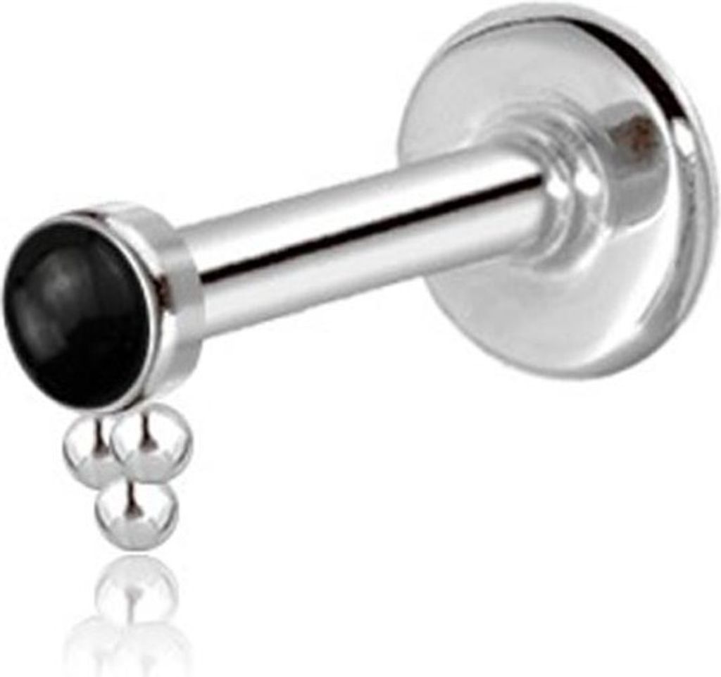 viva-adorno 1,2 x 8mm Labret Lippen Piercing Madonna Tragus Helix Ohr Piercing Stecker Z557, Silber / Onyx
