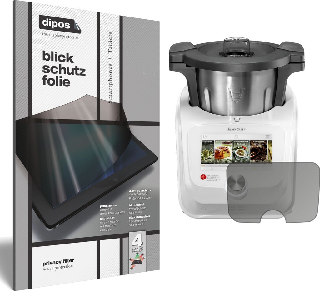 Blickschutzfolie für SilverCrest Monsieur Cuisine Connect matt Schutzfolie Folie Display Schutz dipos