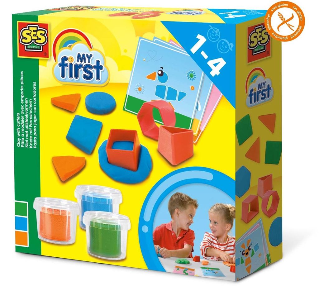 SES Creative My First 14433 Knete mit Ausstechförmchen, Buntes Knetset für Kleinkinder, ab 1 Jahr, Modellierton, Mehrfarbig, Kind, 9 Stück(e), K...