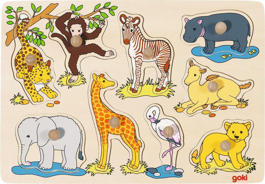 goki 57829 Steckpuzzle afrikanische Tierkinder, bunt (1 Stück)