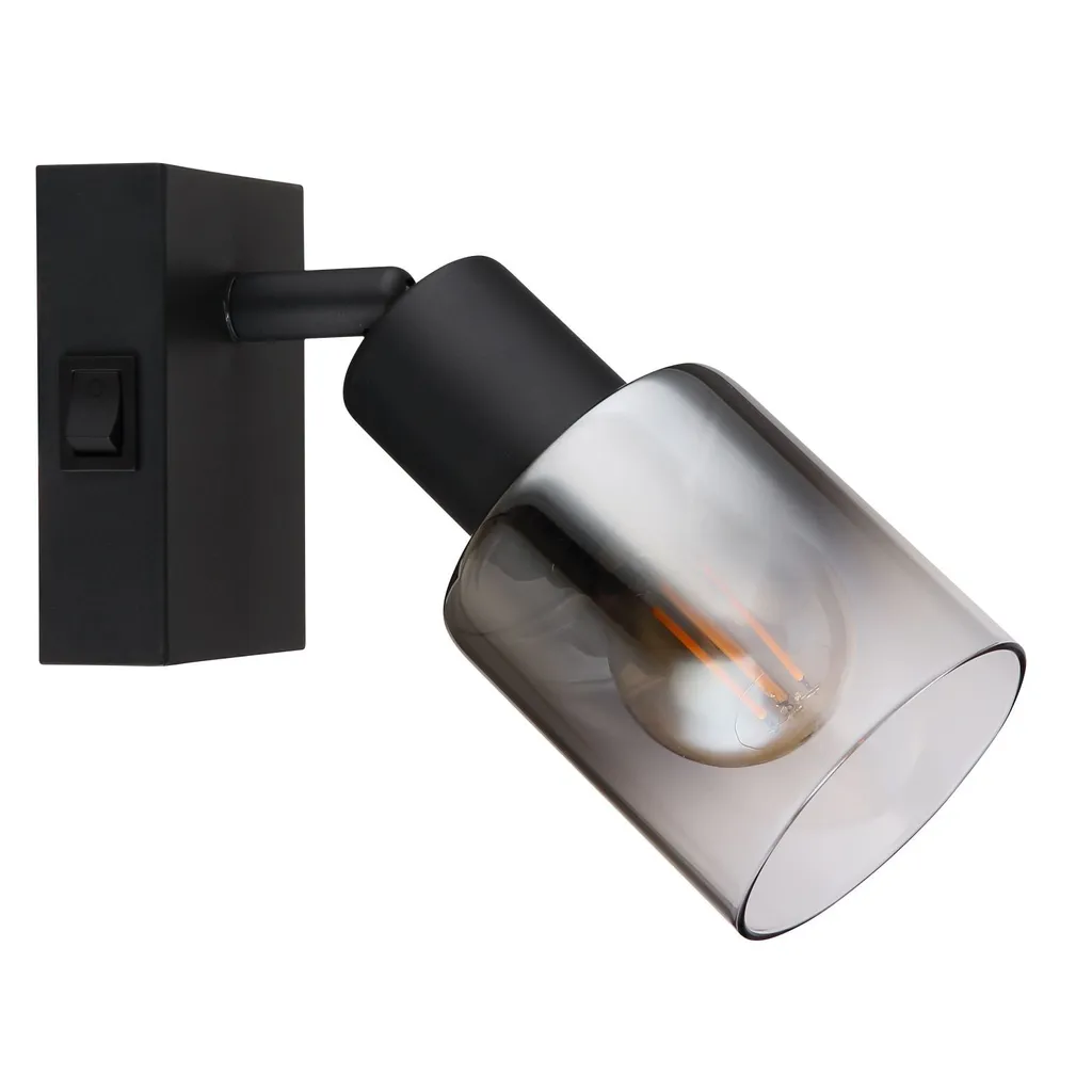 Lampada da Parete Interni con Interruttore Vetro Fumé Nero 54308-1