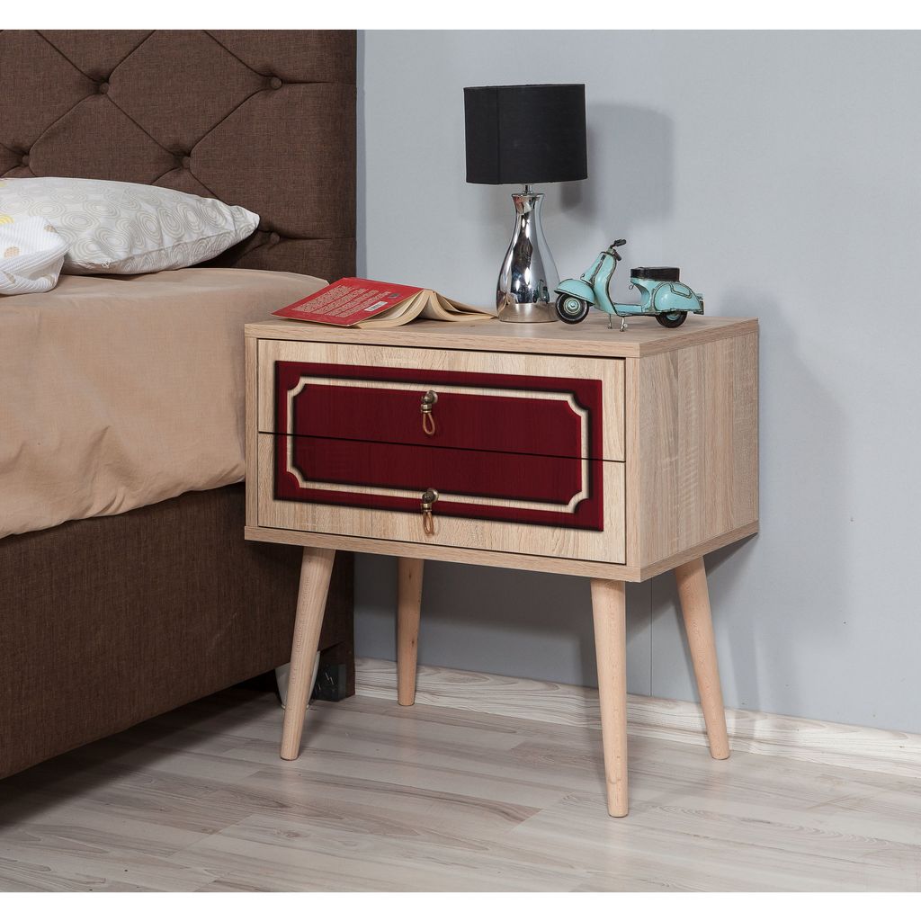 Skye Decor, Two - 621, Nachttisch, Sonoma-Eiche, 100 % MELAMINBESCHICHTETE SPANPLATTEN, 60 x 40 x 61 cm