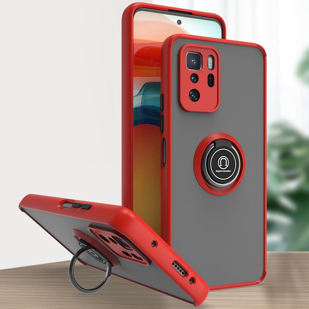 Xiaomi Poco X3 GT Hülle, Ring Halter Ständer Matte Transluzent TPU Rahmen Stoßfest Schutzhülle für Xiaomi Poco X3 GT Rot