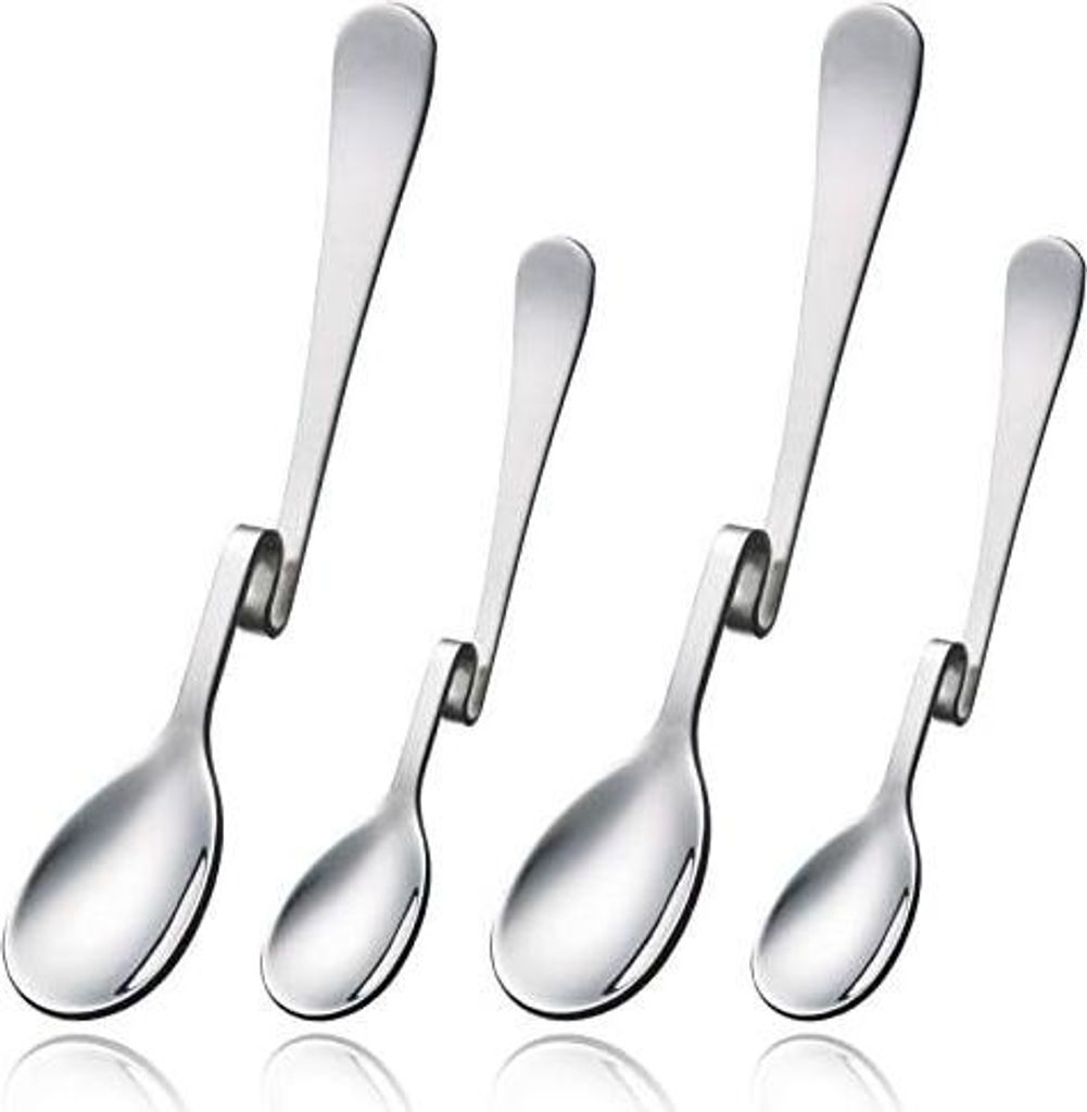 4 Edelstahllöffel mit gebogenen Griffen, Longdrinklöffel mit Knick, Latte Macchiato Löffel Edelstahl, Kaffeelöffel, Honiglöffel mit gebogenen ...