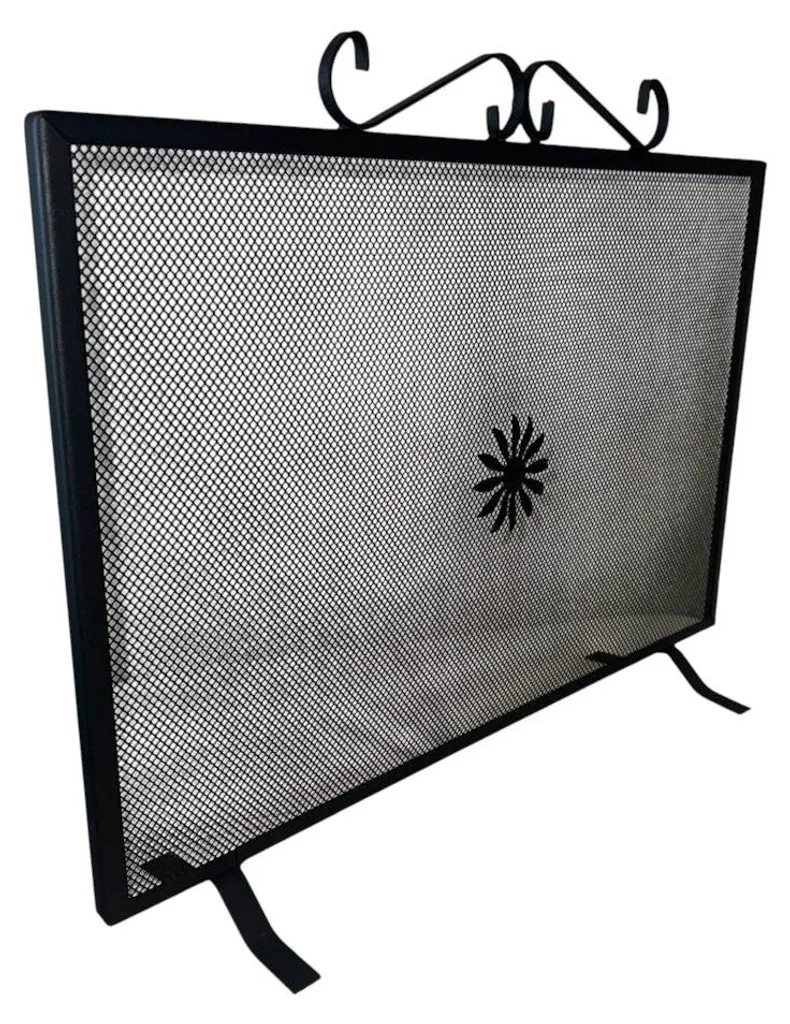 Pare-feu cheminée noir 60x50 cm en fer avec motif géométrique