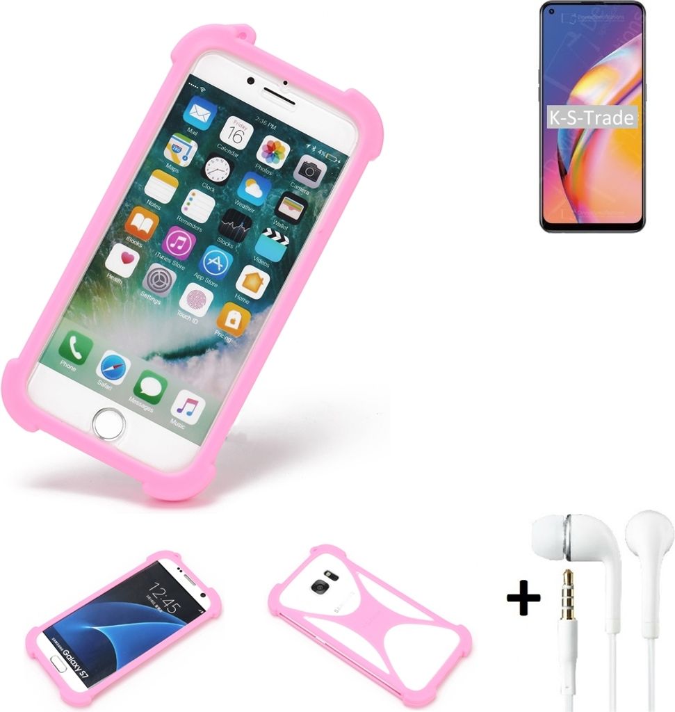 K-S-Trade Bumper + Kopfhörer kompatibel mit Oppo F19 Pro+ 5G Handy Hülle Schutzhülle Silikon Schutz Hülle Cover Case Silikoncase Silikonbumper TPU