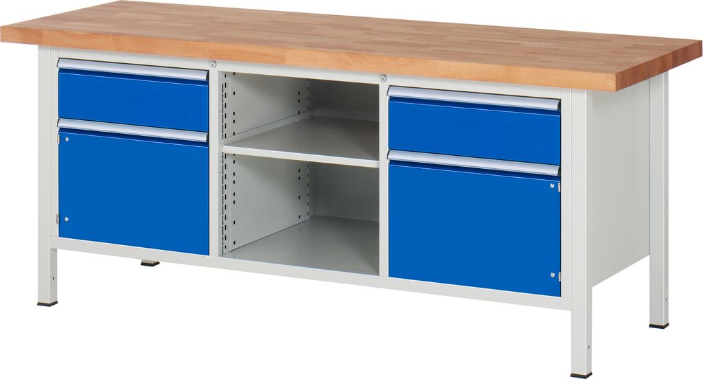 RAU Werkbank 2000x700x840-1040mm 2xSchublade-TA 2xTür l.gr/e.bl