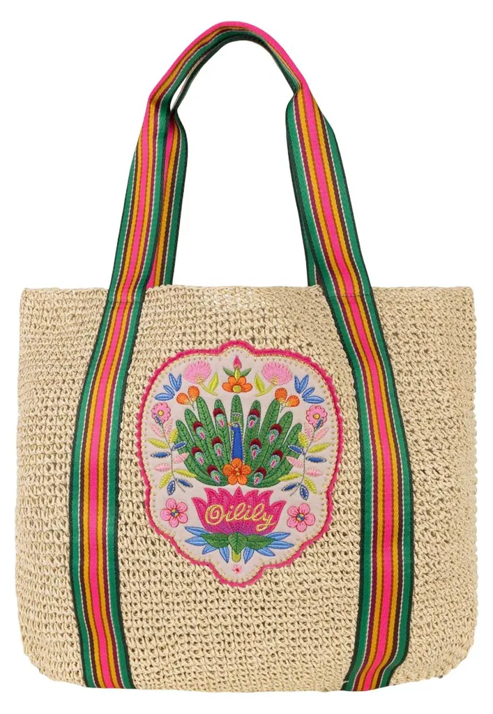 Grand cabas de plage beige Oilily style panier en paille tressée