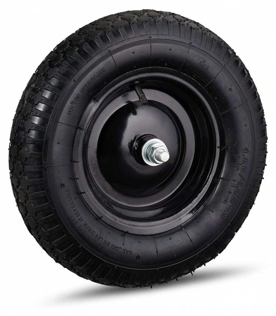 2 x Schubkarrenrad 4.80 4.00-8, luftbereift, Stahlfelge, Rad mit Achse, Ersatzrad Schubkarre, bis 120 kg, schwarz