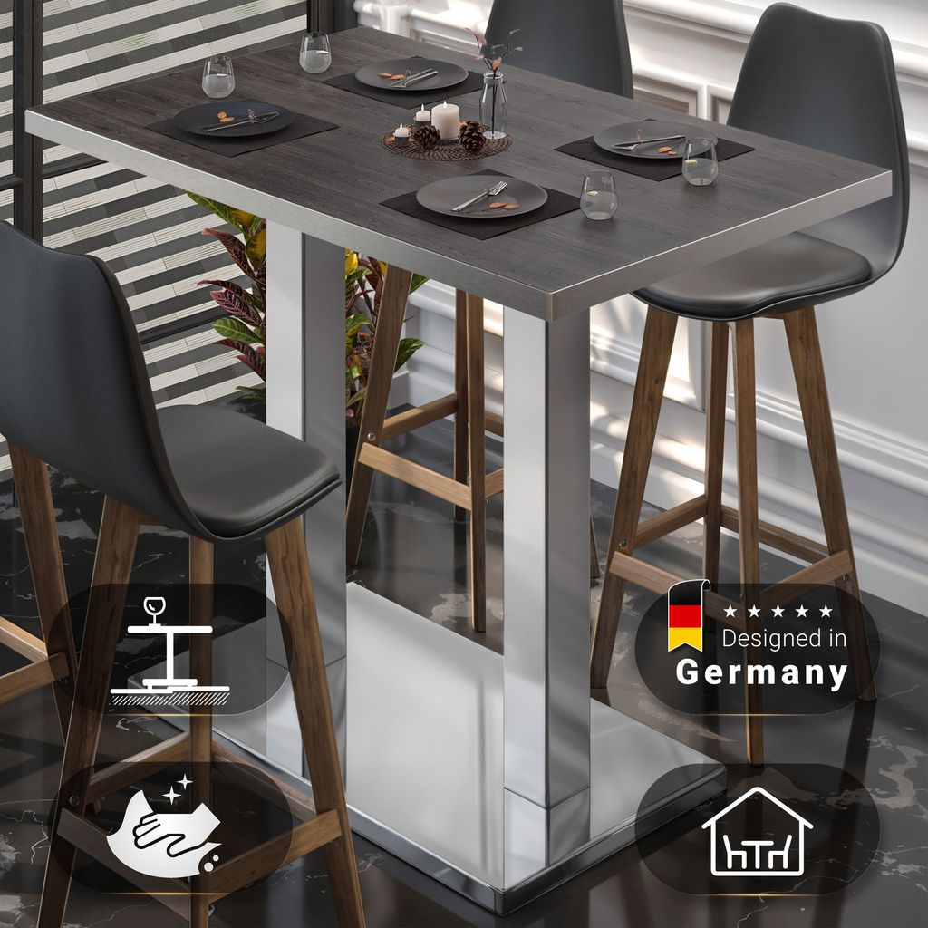 BM | Bistro Stehtisch | 120 x 70 x 108 cm | Rechteckig | Edelstahl Rand | Wenge / Edelstahl | Gastro Steh Tisch Restaurant