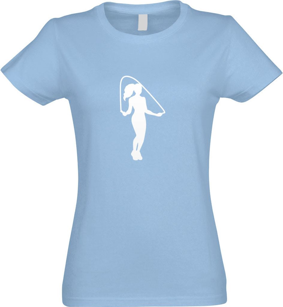 Kiwistar - T-Shirt tailliert - Damen - himmelblau - Seilspringen Figur Sport - mit Motiv Bedruckt - Funshirt Design - Sport - Freizeit - Damen - S