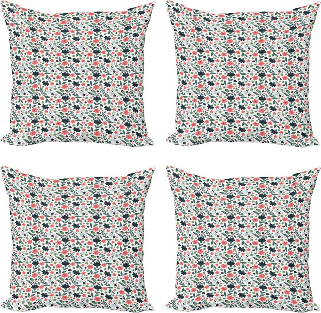 ABAKUHAUS Frühling Kissenbezug Set (4 Stück), Bunte Abstrakte Botanik, Moderner Doppelseitiger Digitaldruck, 60 cm x 60 cm, Reseda Grün Dunkelgrün